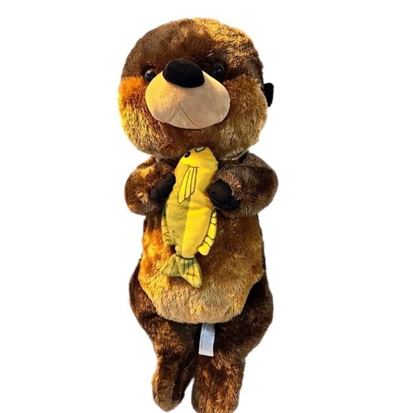 Fiesta River Otter With Fish Slick Brown Tan 21” Plush Soft Toy - Picture 1 of 7